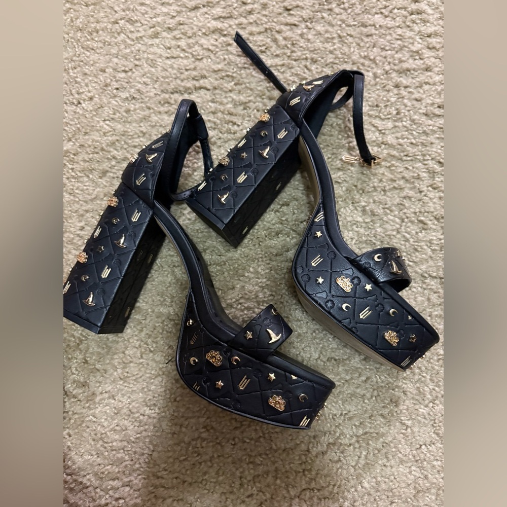 The Limited Black Platform Heels with Gold Details